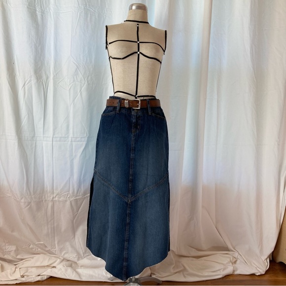 Paris Blues Vintage Denim Midi Skirt Side Slits - Picture 4 of 10